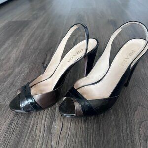 Prada Patent leather slingback platform pump